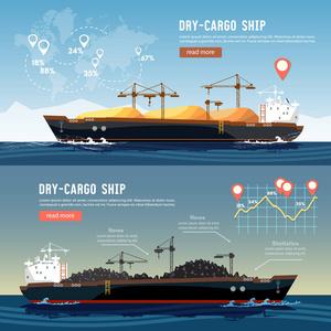 油轮卸载货运船舶物流与运输图表概念.油轮货船运输煤砂照片